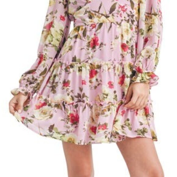 NWT [Lush] Women's Open Back Pink Floral Minidress Mauve Magenta Women's Small - Picture 5 of 7